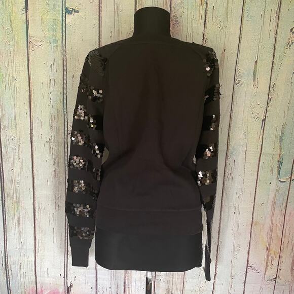 Victoria's Secret PINK Sweatshirt Womens Small Black Sequin Stripe Loungewear - Picture 5 of 7